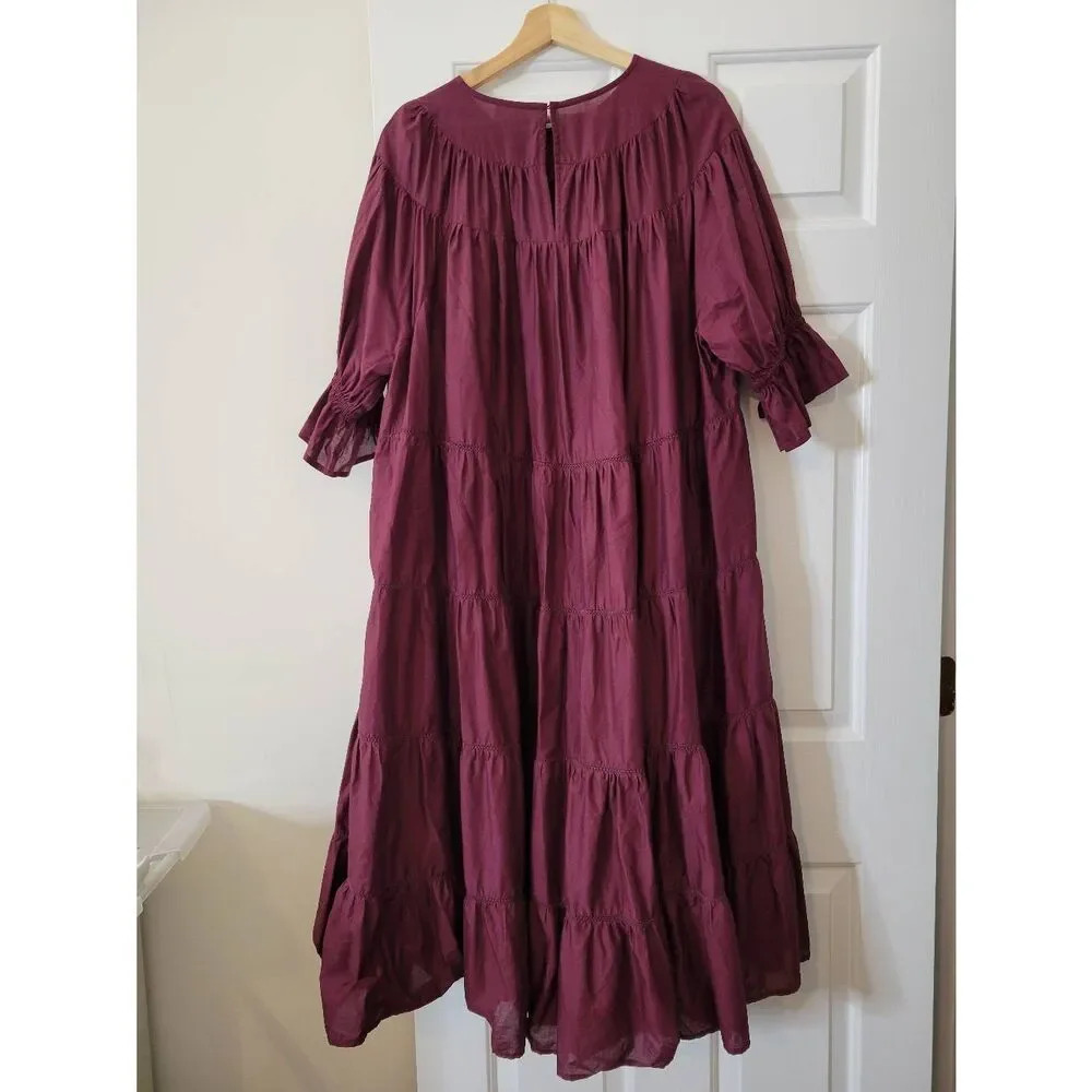 Wine Ruffled Tiered Midi Sundress - Picture 9 of 12